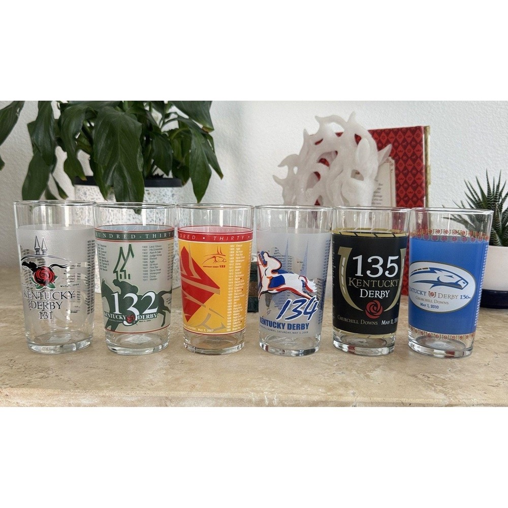 Vintage Kentucky Derby Glasses Lot 131136 Churchill Downs Barware Set 6